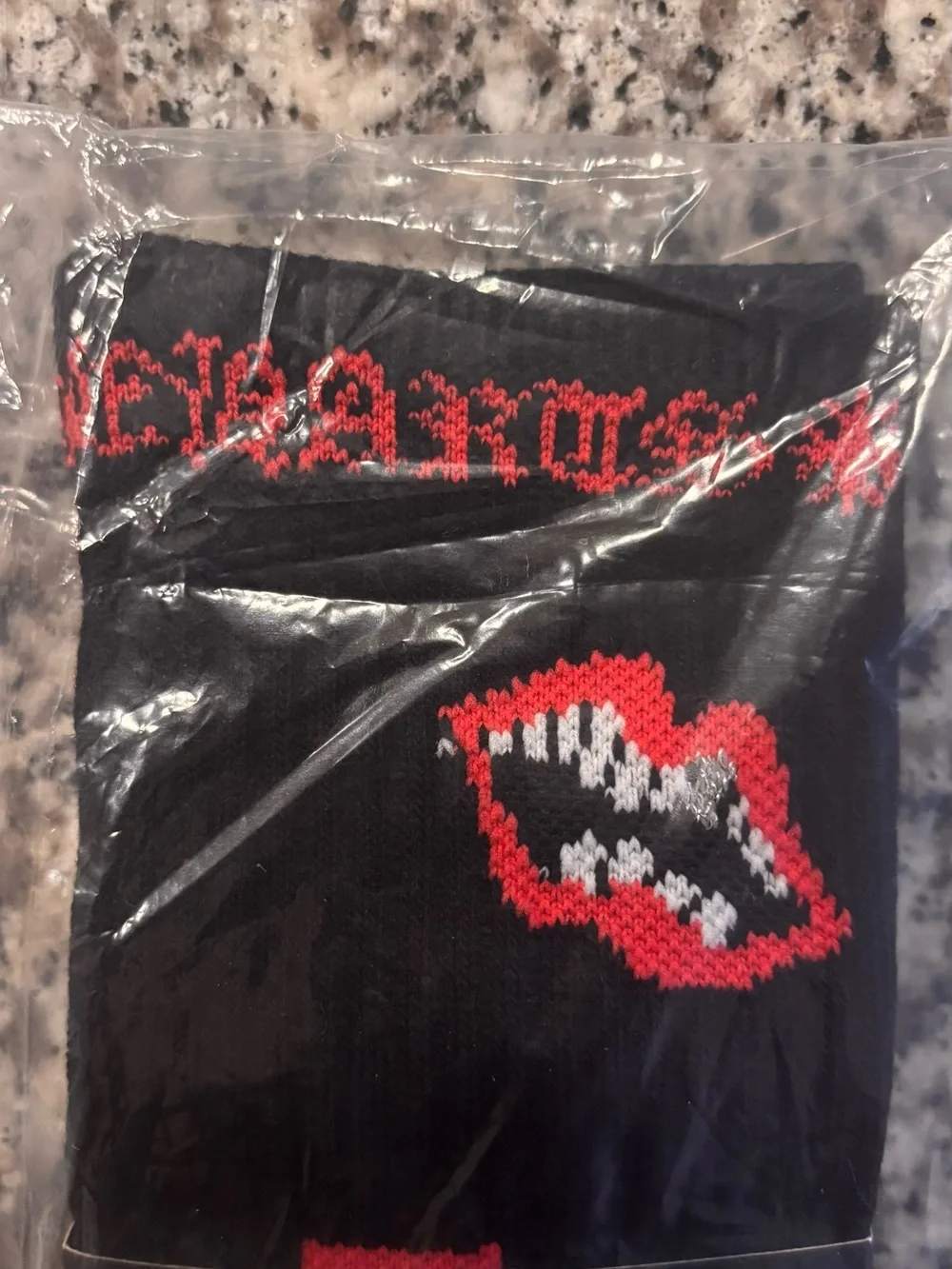 Chrome Hearts Black Crew Socks with Red Lip Graphic